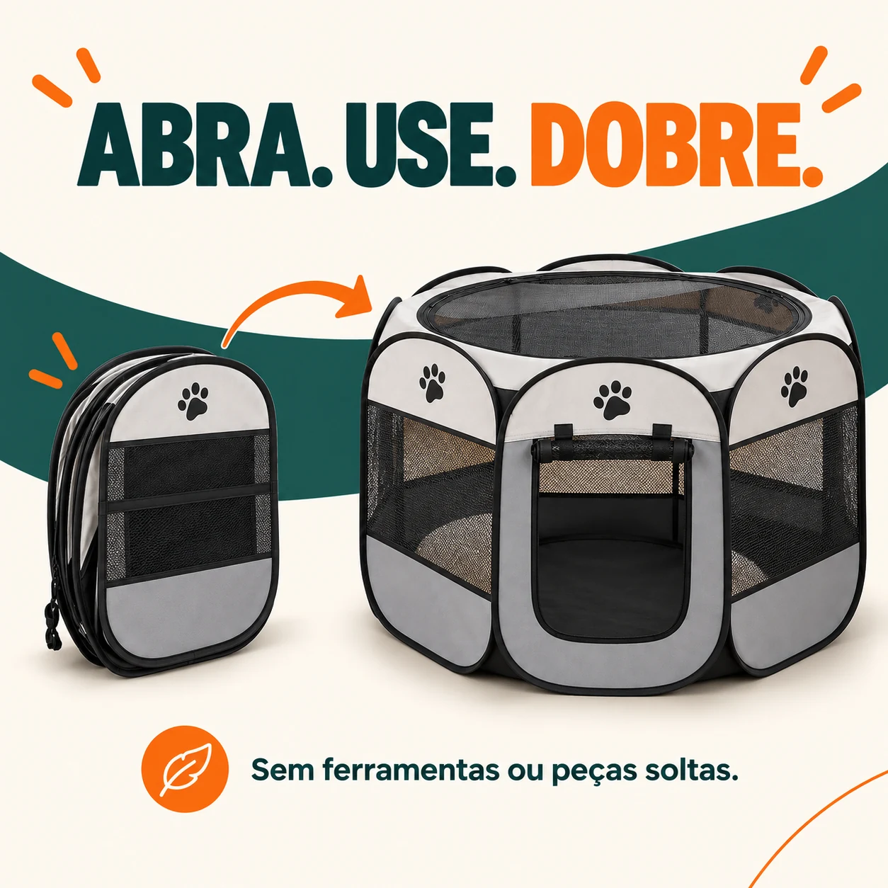 Cercadinho aberto e dobrado demonstrando sua praticidade